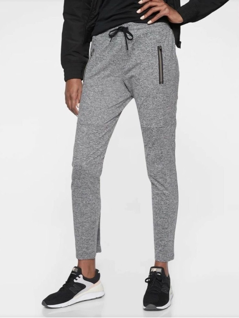 Athleta Hilltop Heather Gray Jogger Pants with Zip Pocket